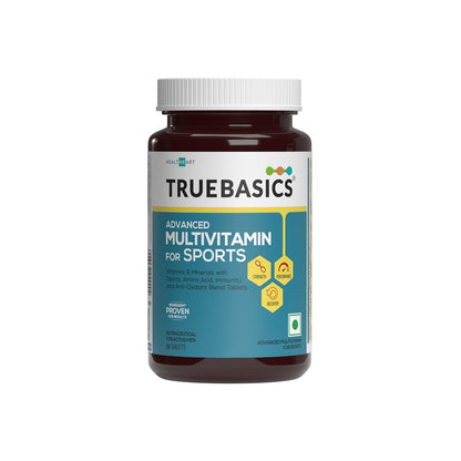 TrueBasics Advanced Multivitamin for Sports bottle on a white background