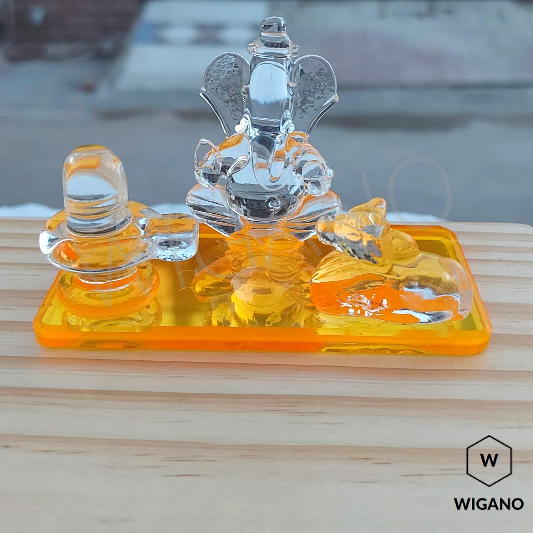 Crystal Glass Decorative Showpiece for Home Decor, Car Dashboard and Gifting Purpose with Sticky Tape(4" x 2.5" inch,Yellow)