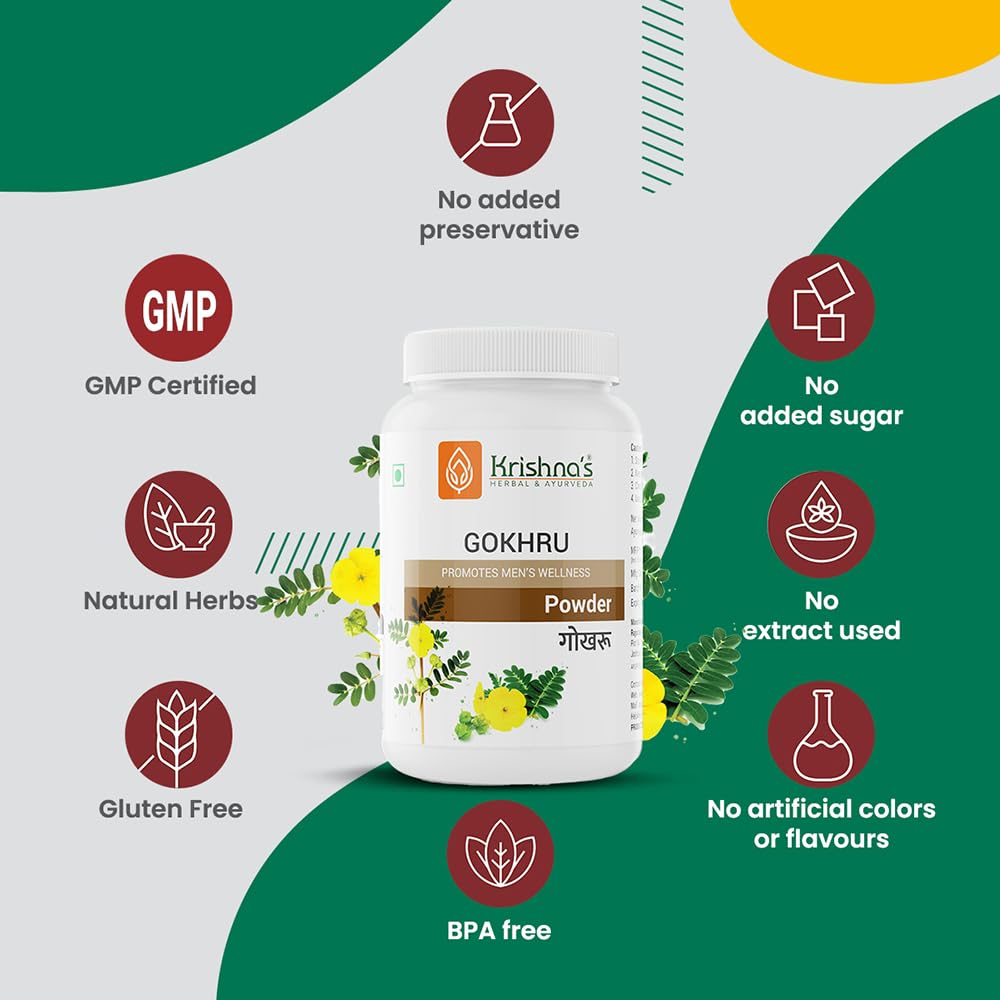Krishna's Gokhru Powder - 100 g | Preservative Free | Natural Powder For Men's Wellness