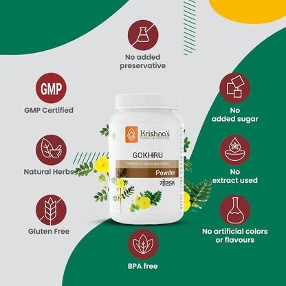 Krishna's Gokhru Powder - 100 g | Preservative Free | Natural Powder For Men's Wellness