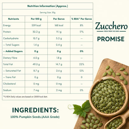 Zucchero Pumpkin Seeds (1kg) -Raw AAA Grade Seeds for eating |30 g Protein | Brain Booster| Super Food | Healthy Snack | Immunity Booster | Real Food | Lab Tested
