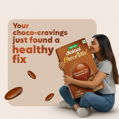Diataal ChocoVits Veg, Chewable Multivitamin | 30 Chocolaty Tabs with 11 Essential Vitamins | Power of B-complex vitamins, B12, D3, Nicotinamide, Vitamin A, C & E for Energy | Immunity | Healthy Skin.