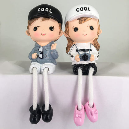 Cute Couple Gift Set Decorative Showpiece,Cute Family Hanging Legs Showpiece (Cool Couple)