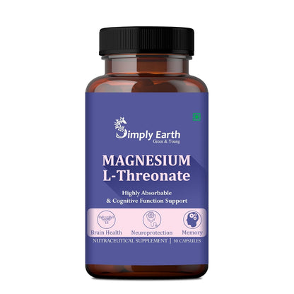 Simply Earth Magnesium L-Threonate, Supports Brain Health & Cognitive Function, Highly Bioavailable Magnesium - 60 Veg Capsules