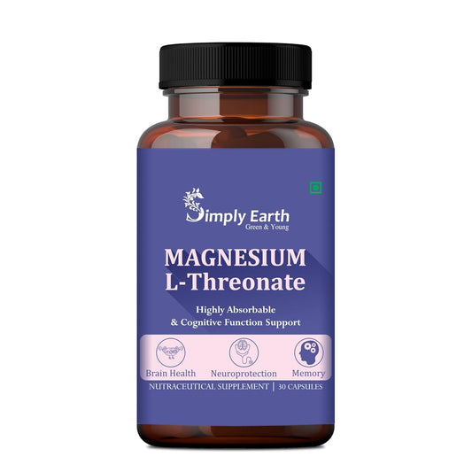 Simply Earth Magnesium L-Threonate, Supports Brain Health & Cognitive Function, Highly Bioavailable Magnesium - 60 Veg Capsules