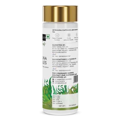 Kapiva Spirulina Capsules |120 Capsule| Contains 60% Protein | Boost Your Immunity | Free from Preservative & Pesticides | Spirulina Tablet