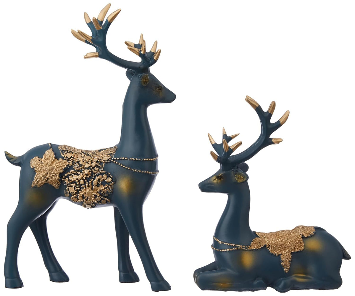 Amazon Basics Creative Resin Golden Reindeer Sculptures | Beautiful Home Decor Handicraft Resin | Elevates Energy of Your Room (Pack of 2, Blue)