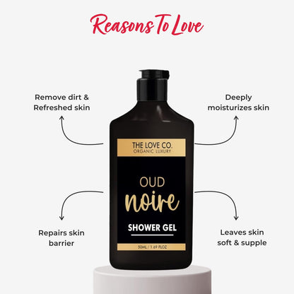 THE LOVE CO. Oud Noire Body Wash 50Ml - Luxury Body Wash for Women - Organic & Vegan - Shower Gel Women - 100% Vegan - Luxury Beauty - Body Skin Care Products