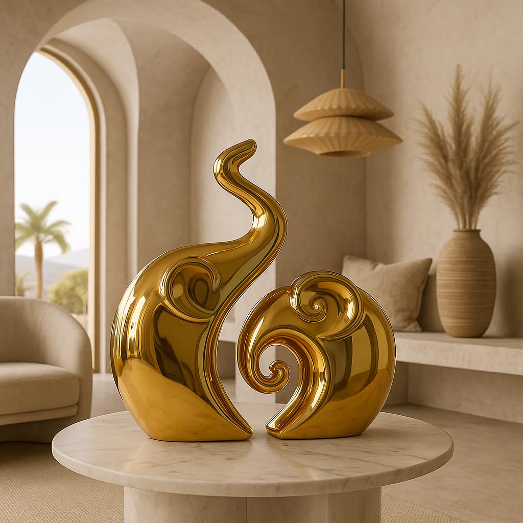 Home Decor Elephant Set | Ceramic Figurines - (Set of 2 Piece, Golden)