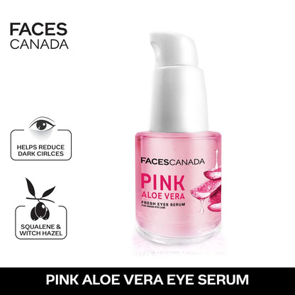 FACESCANADA Pink Aloe Vera Fresh Eyes Serum For Under-Eye Care, 15ml | Squalene, Witch Hazel & Quinoa Extracts | Anti-Ageing, Brightening & Intense Hydration | Helps Reduce Puffy Eyes & Dark Circles