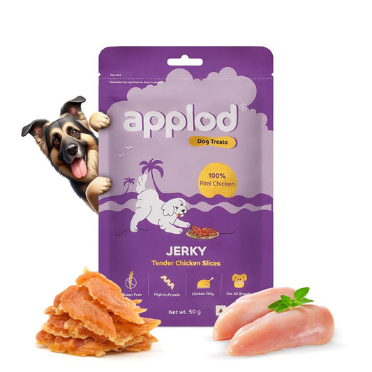 Applod Tender Chicken Jerky Slices Dog Treats | Made with Real Chicken Breast | High-Protein, Low-Fat Grain-Free Reward Snacks for Dogs | 50g