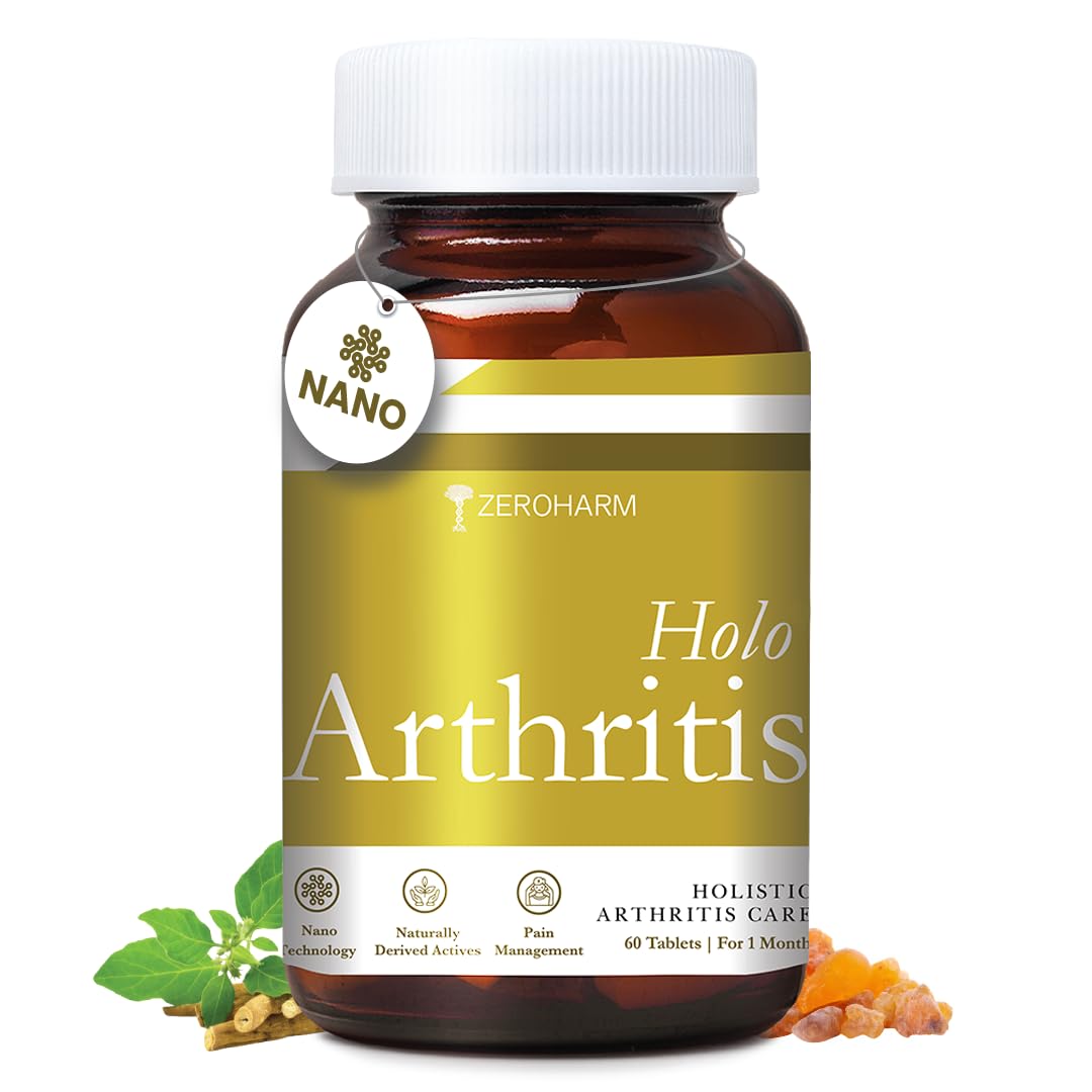 ZEROHARM Holo Arthritis - Enriched with Vitamin D3 & Vitamin K2-7 - Best Knee & Joint Support for Unisex - Supplements for Knee,Joints & Neck Pain Relief - 100% Absorbed By Body (60 Tablets),350 grams