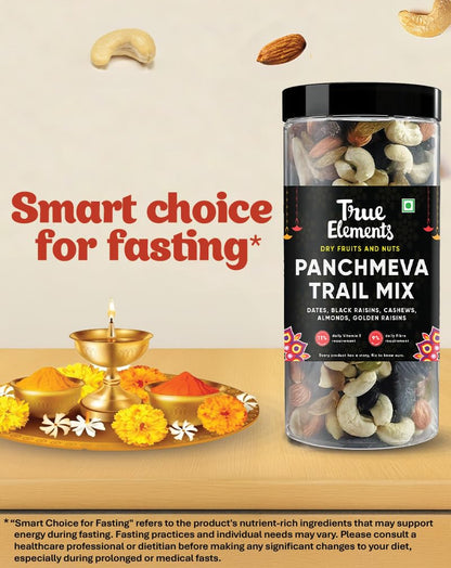 True Elements Panchmeva 1.2kg - Fasting Special Trail Mix | Premium Dry Fruits | 5 Nuts - Almonds, Cashews, Dates, Raisins, Black Currant | Dry Fruits Mix | Healthy Snacks