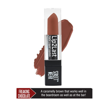 Street Wear Lip2Last Matte Liquid Lipstick - Freaking Chocolate (Brown) 5ml Enriched With Vitamin E Lasts AM To PM!