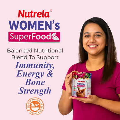Nutrela Women Superfoods Protein Powder - 400g, Chocolate | Everyday Fitness with Biofermented Multivitamins & Whey Protein to support in Bone & Joints Health , Muscle , Heart , Hair & Nails , Vitality and Mood Stabilizer