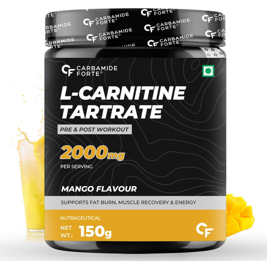 Carbamide Forte L Carnitine Supplement For Men & Women | L-Carnitine Tartrate 2000mg | L'Carnitine Pre & Post Workout Supplement To Help Cobevrt Fat Into Energy | Mango Flavour - 150g