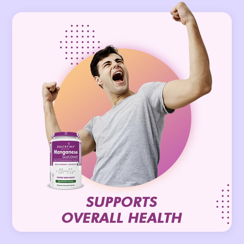 Person with arms raised holding a supplement bottle with text 'Supports Overall Health' on a colorful background