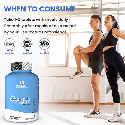Naturv2 magnesium complex supplement bottle with a man and woman exercising in the background.