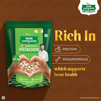 Tata Sampann Pistachios Roasted & Salted, Pista, 200g, Rich In Protein, Phosphorus, & Dietary Fibre, Premium Nuts & Dry Fruits, Crunchy & Delicious Healthy Snack
