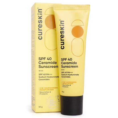 Cureskin SPF 40 Ceramide Sunscreen with Hyaluronic Acid & Ceramides | 2-in-1 Sunscreen Moisturizer, Broad Spectrum, SPF 40 & PA+++, 50 g (Pack of 1)