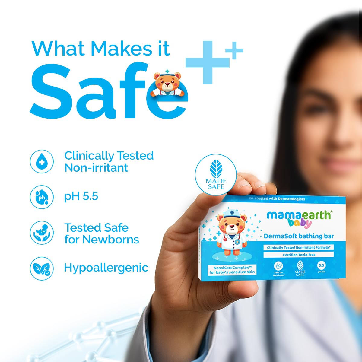 Mamaearth Baby DermaSoft Bathing Bar with SensiCareComplexTM for Baby's Sensitive Skin - 75 g | Pack of 1 | Co-created with Dermatologists for Newborns | Enriched with SensiCareComplexTM for Baby's Sensitive Skin | Safe and Non-irritant formula*