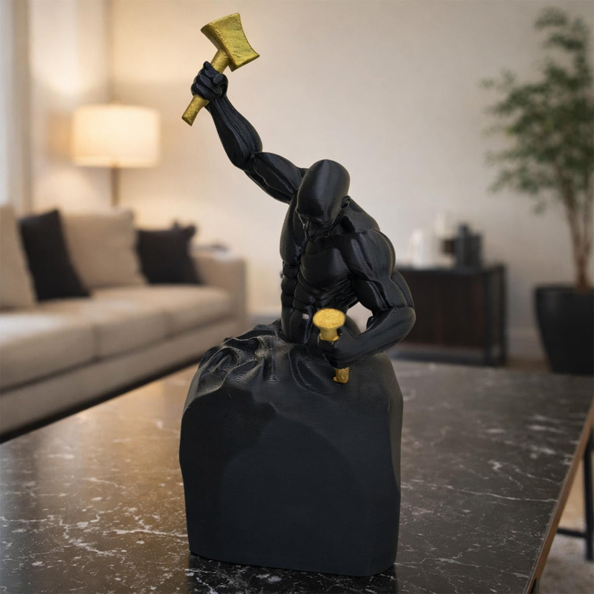 Aura 3D Bold Muscular Figure Abstract Statue for Home Decor showpiece Figurine Sculpture for Home Decoration Items for Living Room Office Desktop Bookshelf Black with Gold Art Gift