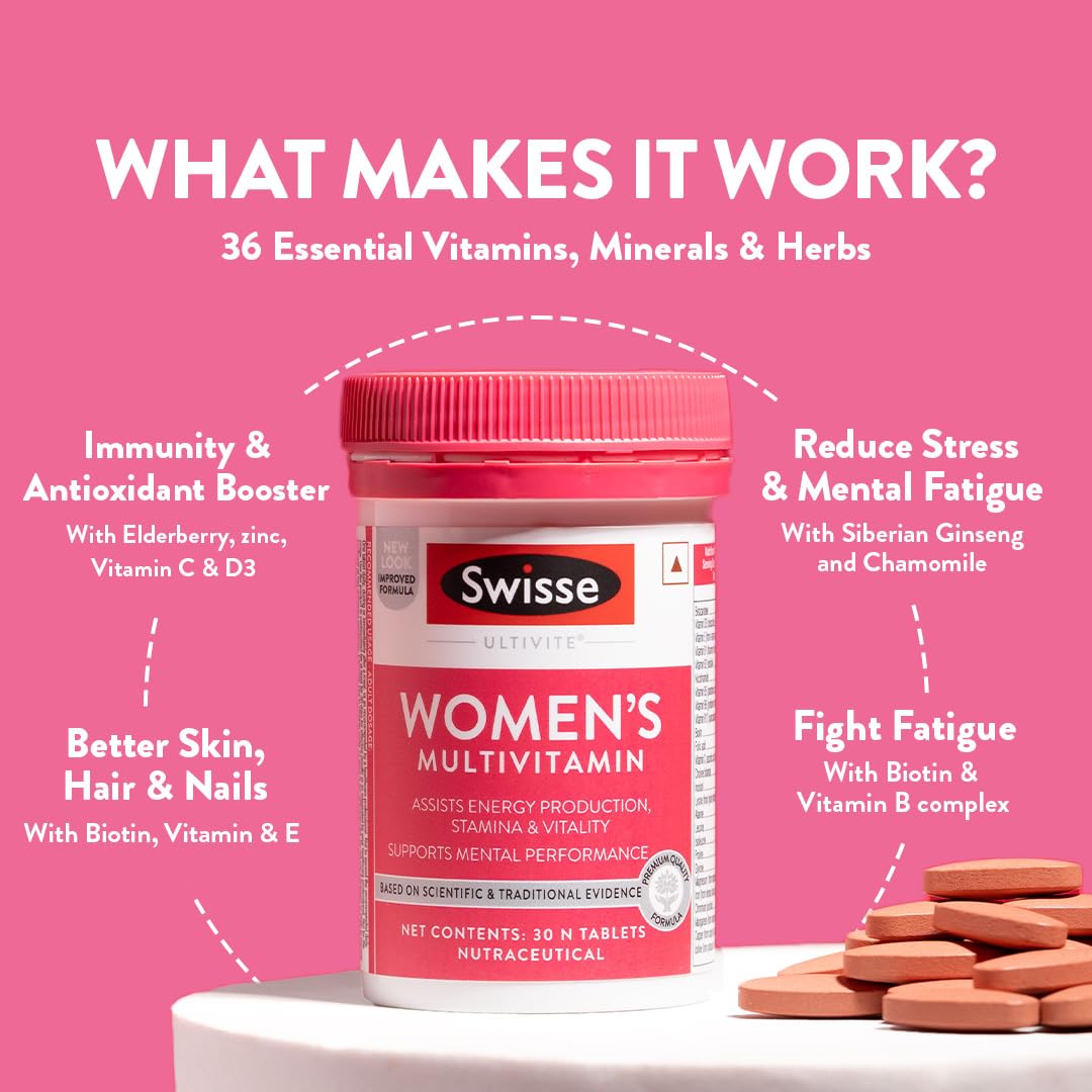 Zephivo Swisse Women's Multivitamin - Manufactured In Australia, Imported Multivitamin From Australia's No.1 Multivitamin Brand - Boosts Energy, Stamina, Vitality & Mental Performance With 36 Herbs, Vitamins & Minerals (60 Tabs)