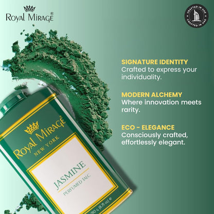 Royal Mirage Jasmine Deodorizing Talc for Women | Floral & Fresh Scent | Green Apple, Jasmine & Citrus Notes | Soft & Smooth Skin | Long-Lasting Fragrance | Talcum Powder for Women | 250gm