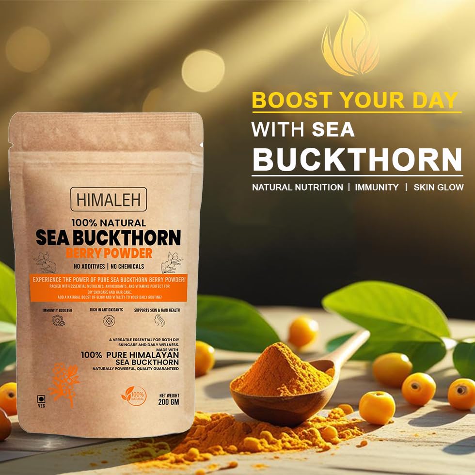 Himaleh Seabuckthorn Berries Powder 200g | Rich in Vitamin C | No oil | Edible | Fiber, Omegas | Dry Sea buckthorn Himalayan Berry Powder | Pack of 1