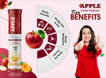 ACV Apple Cider Vinegar Effervescent Fizz 15 Tablets - For Weight Loss | Refreshing Detox & Metabolism Boost, No added Sugar (Pack of 1), Orange Flavour
