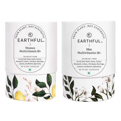 Zephivo Earthful Multivitamin Combo pack for Women & Men - For Improved Immunity, Skin, Hair & Bone Health, 100% Natural, Herbs, 30 Day Pack Each Bottle (60 Capsules)