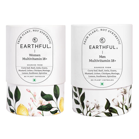 Zephivo Earthful Multivitamin Combo pack for Women & Men - For Improved Immunity, Skin, Hair & Bone Health, 100% Natural, Herbs, 30 Day Pack Each Bottle (60 Capsules)