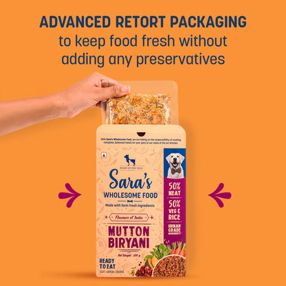 Sara's Wholesome by HUFT Mutton Biryani Dog Food – 300 gm | 100% Human-Grade Ingredients | Nutritionally Balanced Meal | Suitable for All Breeds & Life Stages