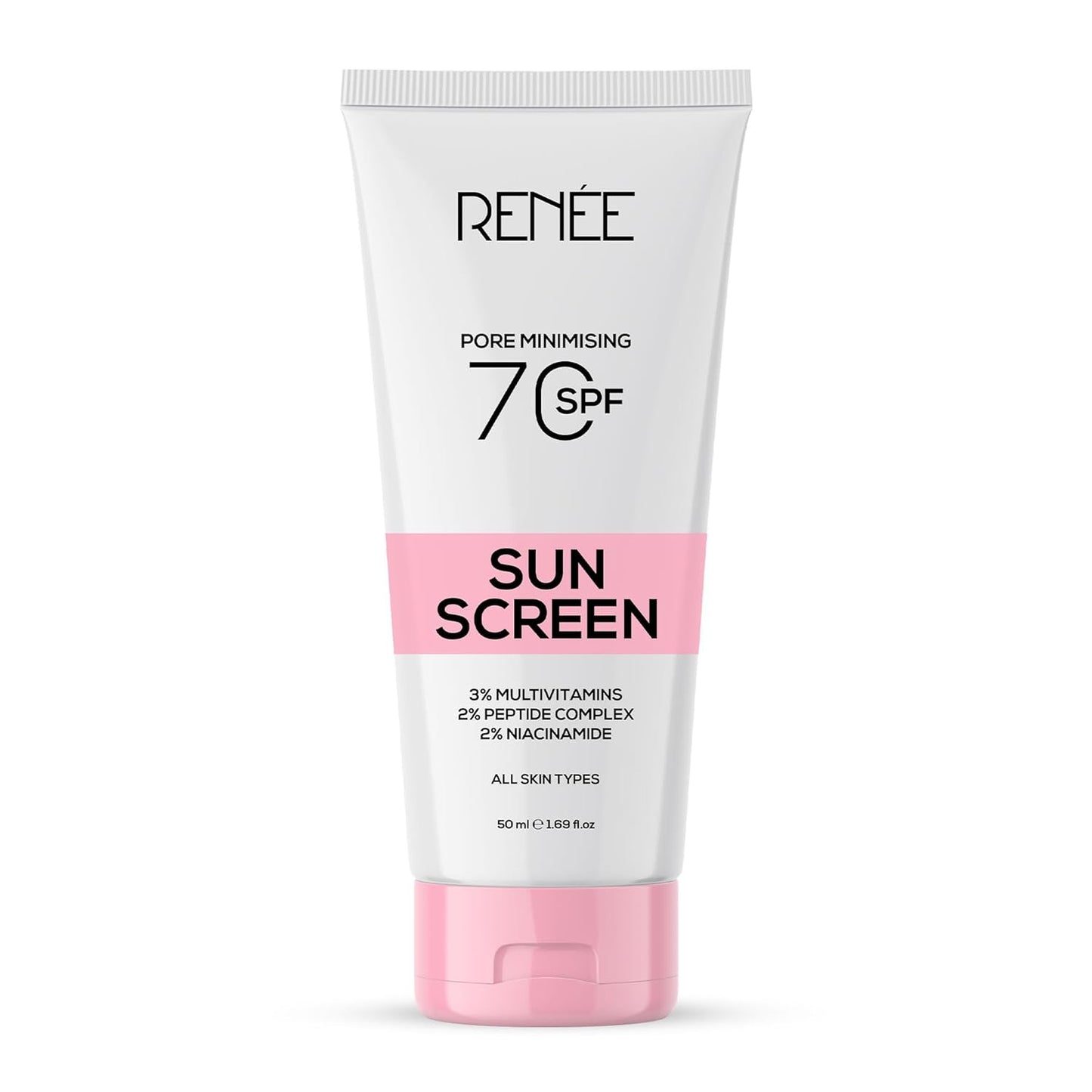 Tube of sunscreen with 'Rénèe' branding on a white background