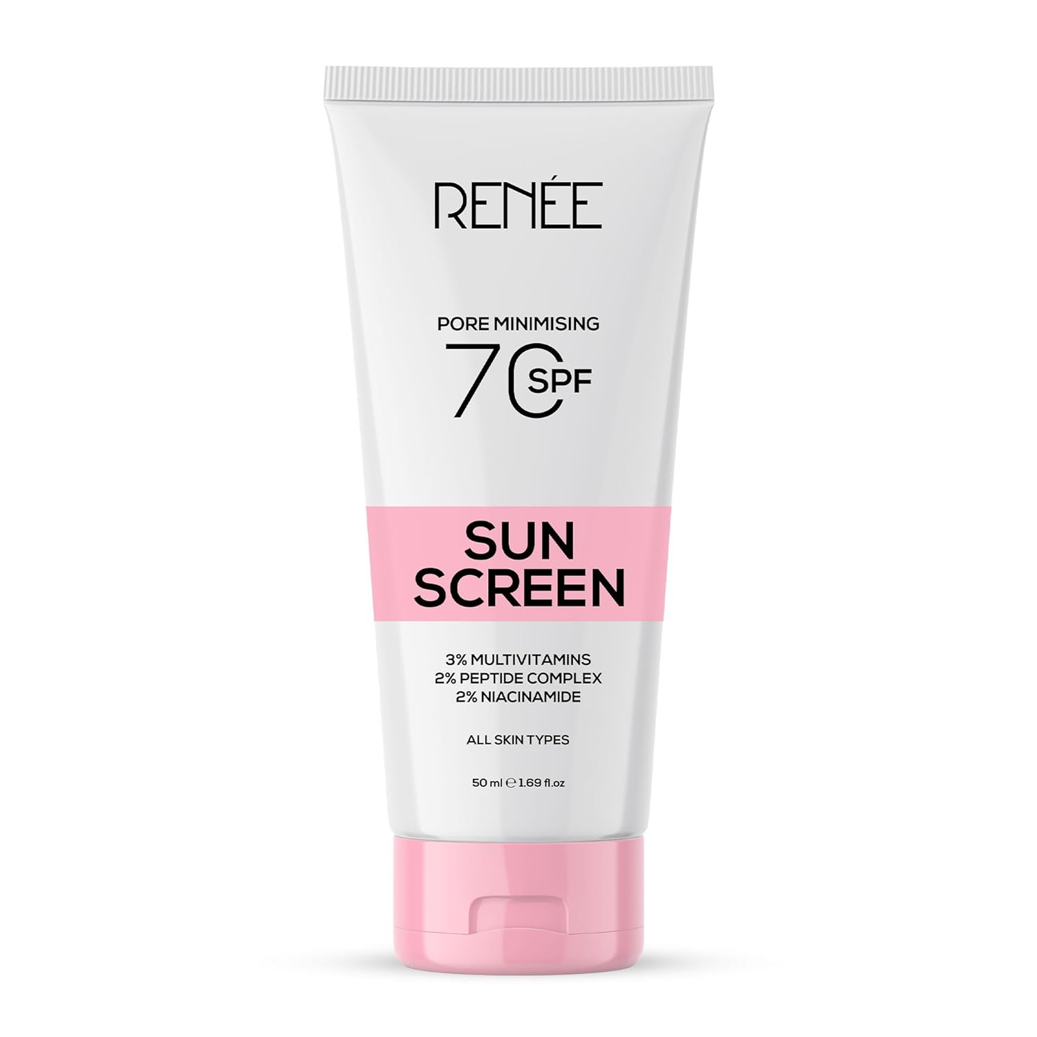 Tube of sunscreen with 'Rénèe' branding on a white background