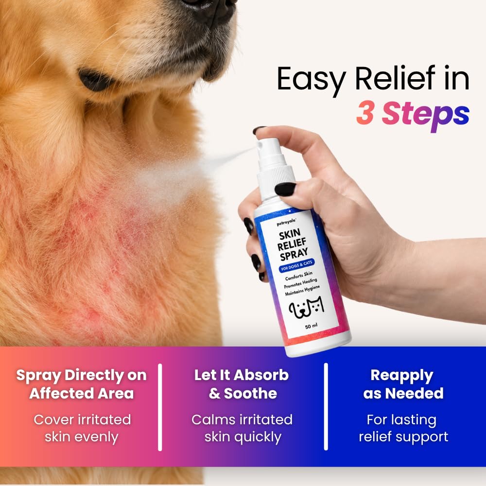 Petroyale Antimicrobial Skin Relief Spray for Dogs & Cats with Nano Silver – Anti Itch Pet Skin Care Spray for Dry, Sensitive & Irritated Skin, Supports Skin Hygiene, 50 ml
