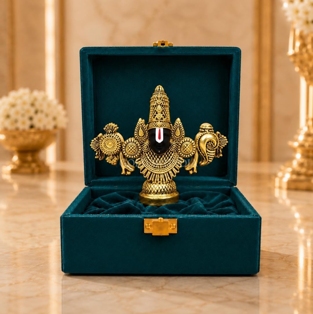 Gold Art India Lord Venkateswara Balaji Idol | Gold-Plated Antique Matte Finish Murti | 3.5 x 4.2 inch | Tirupati Balaji Statue for Home Mandir, Office & Gifting