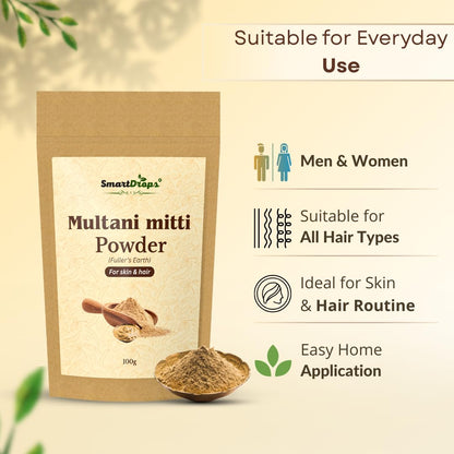 Smartdrops Multani Mitti Powder for Hair and Skin Care Fullers Earth Face Pack Hair Pack and DIY Beauty Routine Powder | 100g (Pack-1)