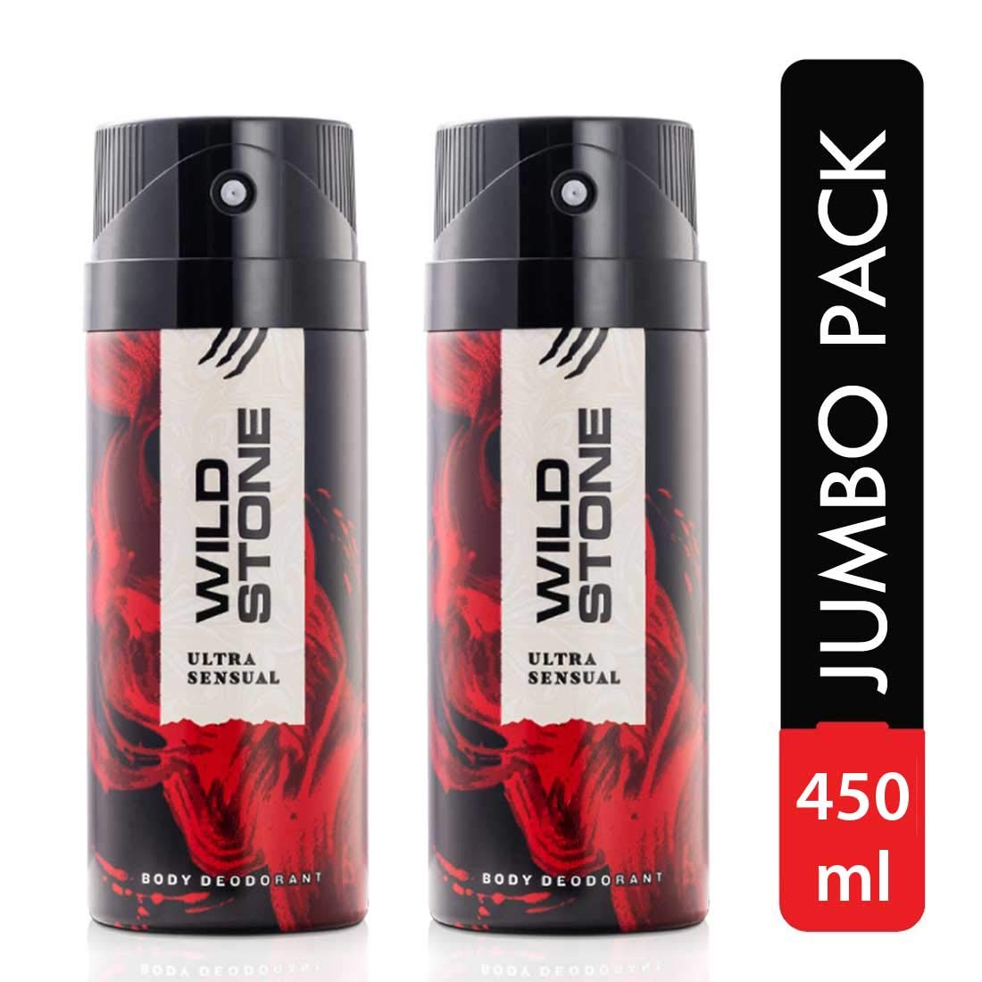 Two Wild Stone Ultra Sensual body deodorants with a jumbo pack label on a white background