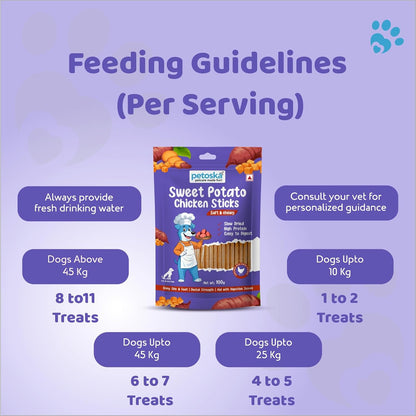 Petoska Chicken & Sweet Potato Dog Treats – 100 g Crunchy Natural Chew Sticks for Puppies & Adult Dogs