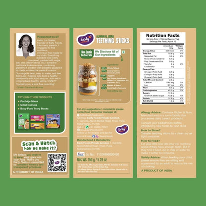 Early Foods - No Refined Sugar No Maida Ajwain Teething Sticks | 100% Whole Wheat Teething Snacks | Food Teether | Sweetened with Jaggery 150g