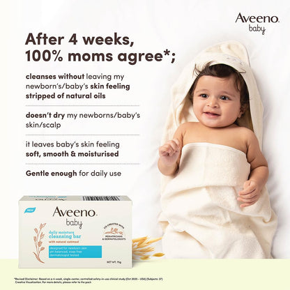 Aveeno Baby Daily Moisture Cleansing Bar 75g | With natural Oatmeal, Glycerin and Shea Butter | Co-created with Pediatricians and Dermatologists for newborn sensitive skin | pH balanced, free of soap, parabens sulfates and phthalates