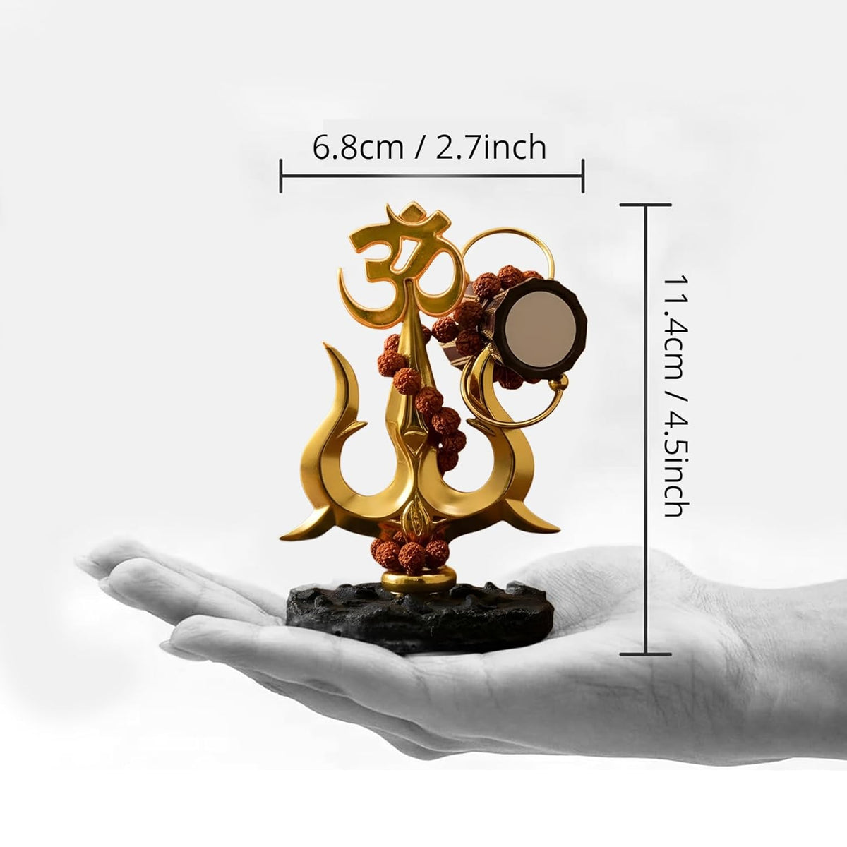 TIED RIBBONS Lord Shiva Trishul with Om & Damru Decorative Idol (Resin, 4.5 Inch) | Rudraksha Beads | Spiritual Home Temple & Office Desk Decor | Gold Finish Car Dashboard Showpiece
