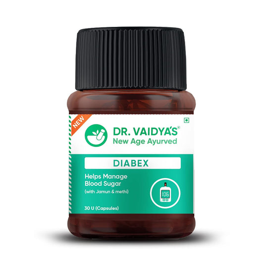Dr. Vaidya's Diabex Capsules | Helps Regulate Blood Sugar Levels | Ayurvedic Blend With The Goodness Of Methi, Karela & Neem | (30 Capsules)