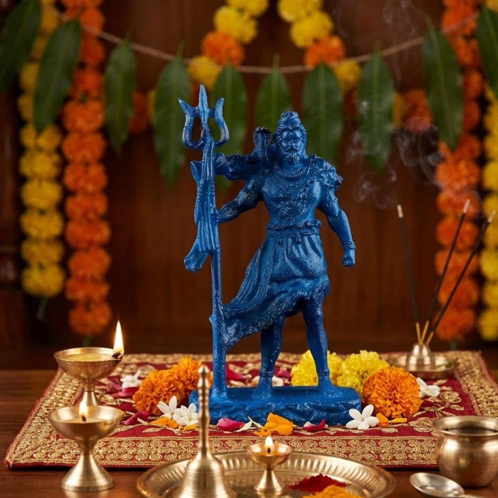 Shivji Idol for Car Dashboard, Home Temple & Office Desk | Compact Resin Mahadev Murti for Puja Room, Table Decor & Spiritual Gift | Small Lord Shiva Statue (Lord Shiva Statue with Trishul)