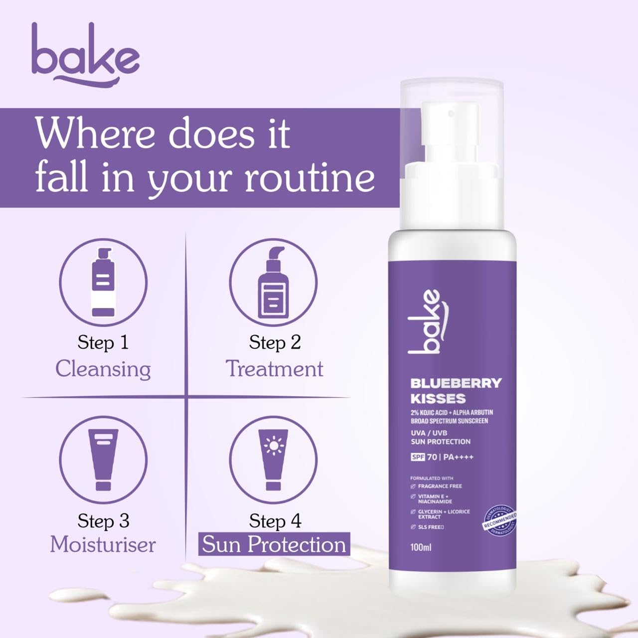 BAKE 100% Mineral Water Resistant Sunscreen SPF 70 PA+++ with 2% Kojic Acid, Alpha Arbutin & Niacinamide for Pigmentation, Dark Spots & Tan Removal | Broad Spectrum Sunscreen | Anti-Pigmentation, No Whitecast & Lightweight | 100g