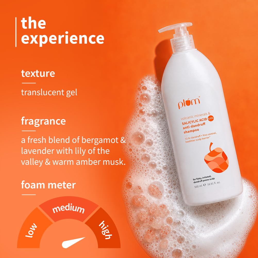 Plum Anti-Dandruff Shampoo With Volcanic Minerals & 0.5% Salicylic Acid | 72-Hr Dandruff & Frizz Control|Maintains Healthy Scalp Barrier | Gently Exfoliates & Clarifies | Prevents Rough,Dry Hair 500ml