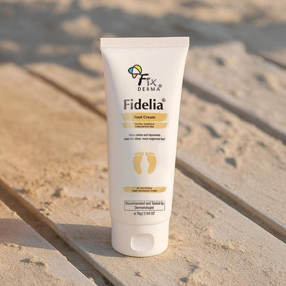 Fixderma 5% Lactic Acid, 15% Urea, 3% Glycerine Fidelia Foot Cream For Dry & Cracked Feet, Moisturizes and Soothes Feet, Heel Repair Paraben & Sulphate Free, All Skin Types 75gm