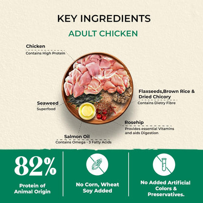 Brunos Adult Chicken Recipe Dry Dog Food - 250g (Pack of 1) | for All Breeds & Sizes | Fresh Chicken | Single Animal Protein with Salmon Oil & Herbs |25% Protein & 15% Fat | Supports Immunity