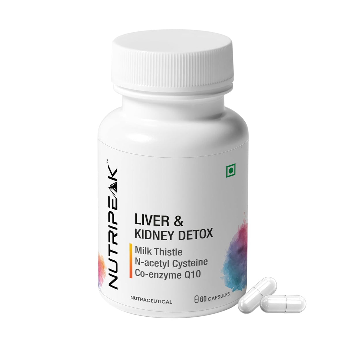 NUTRIPEAK Milk Thistle + NAC Liver & Kidney Support Capsules | 250mg Milk Thistle, 300mg NAC & 60mg CoQ10 Per Serving | 60 Veg Capsules | Daily Wellness Supplement for Men & Women